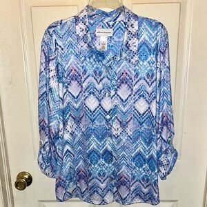 ALFRED DUNNER Women’s Button Down Print Top. Sz XL.